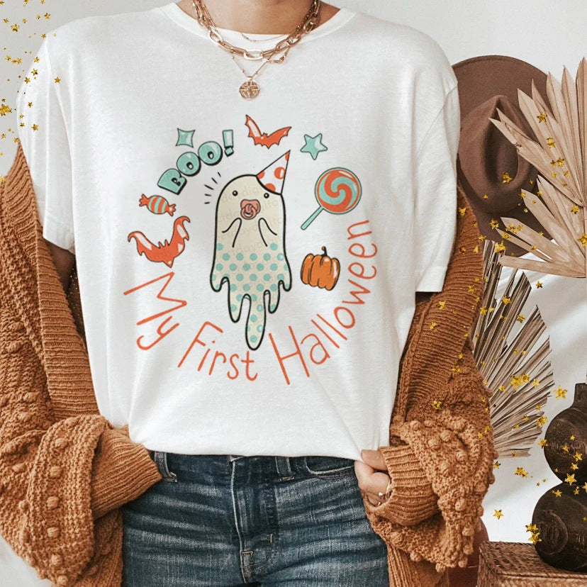 Halloween Ghost Witch Pumpkin Print Casual Shirt