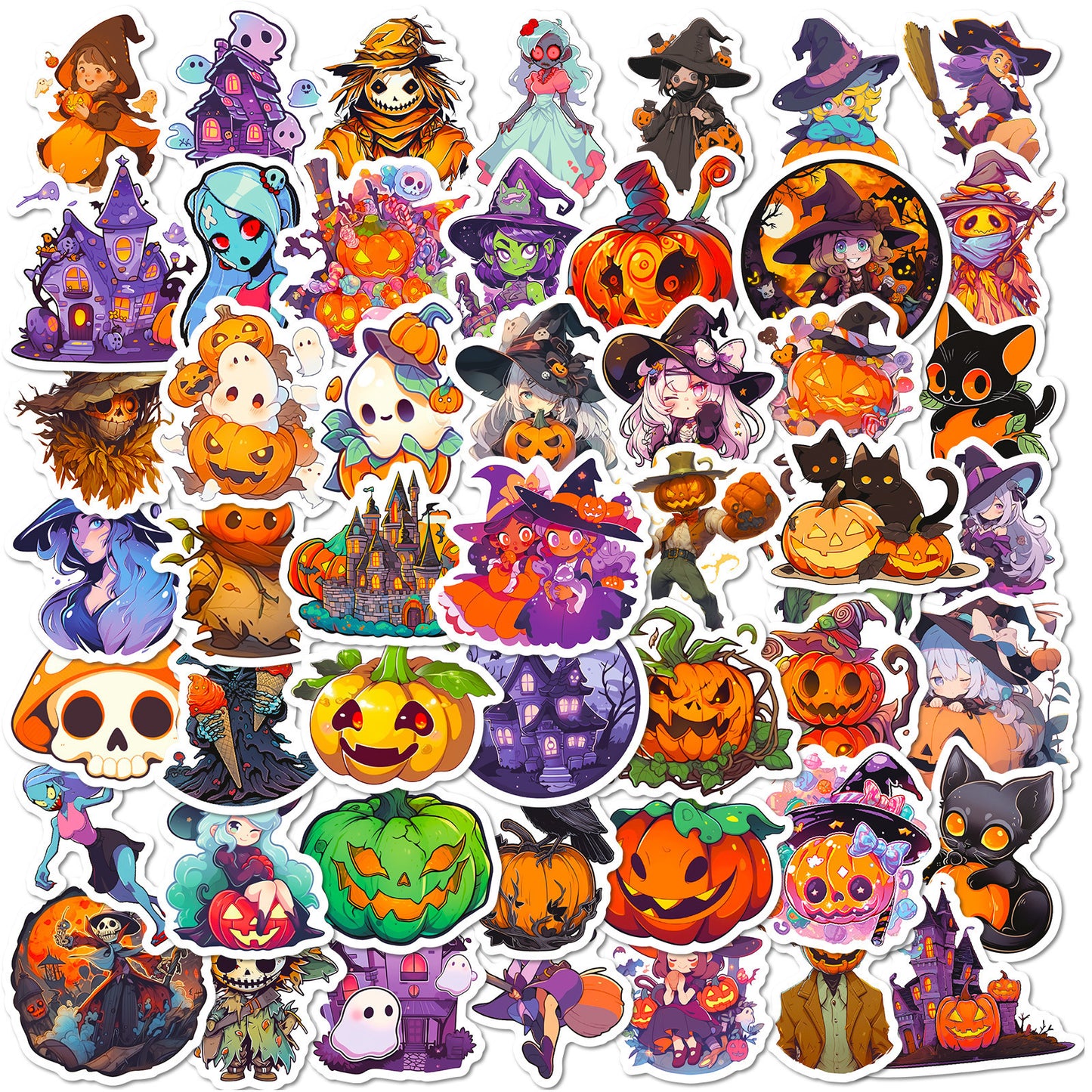 300-Cartoon Pumpkin Witch Cute Ghost Graffiti Stickers