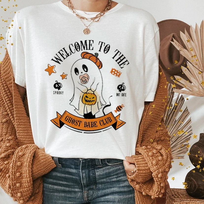 Halloween Ghost Witch Pumpkin Print Casual Shirt