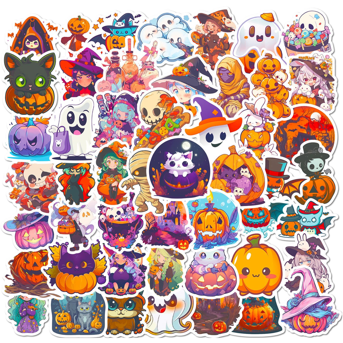 300-Cartoon Pumpkin Witch Cute Ghost Graffiti Stickers